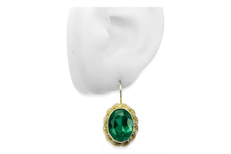 Emerald 14K Yellow gold Earrings Vintage style vec007y